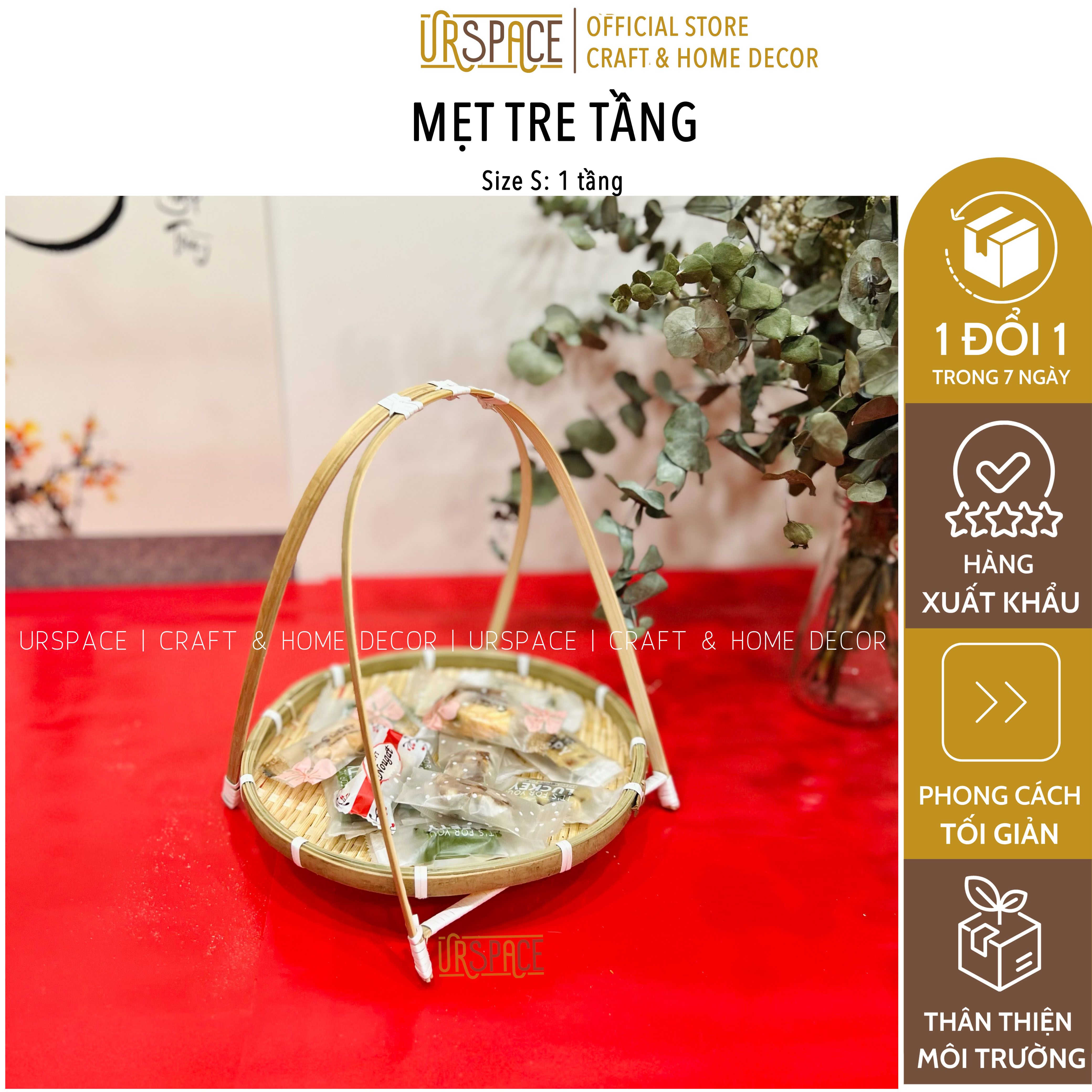 Mẹt Tre Tầng URSPACE Đựng Bánh Mứt, Hạt Dưa, Trang Trí Tết Decor Chụp Ảnh/ BAMBOO TIER TRAY