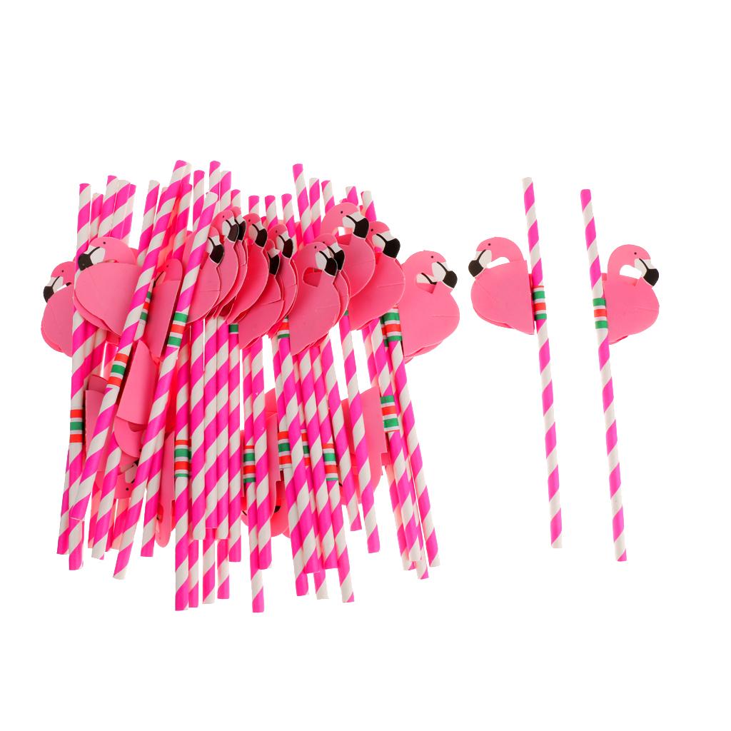 50 Pieces Flamingo Striped Straws Luau Tropical Beach Party Table Decoration