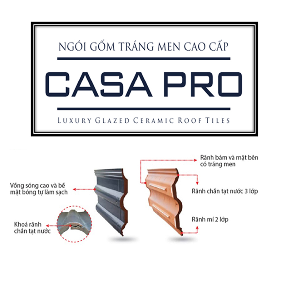 Ngói tráng men cao cấp Casa Pro, men bóng cao cấp, chống thấm, chống rêu mốc - Hàng chính hãng