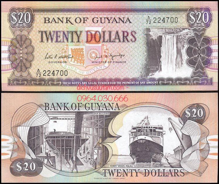 Tiền Cộng hòa Hợp tác Guyana 20 dollars mới cứng sưu tầm