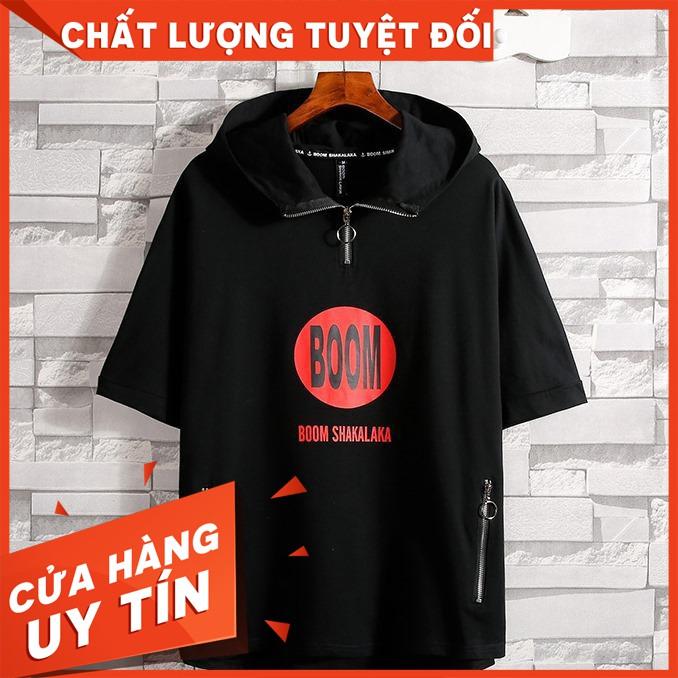  Áo thun ngắn tay có mũ cotton thoáng mát (unisex nam nữ đều mặc được)