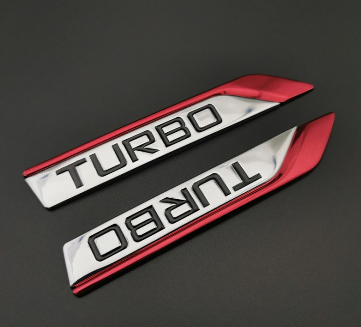 Bộ 2 mang cá kim loại chữ TURBO trang trí xe