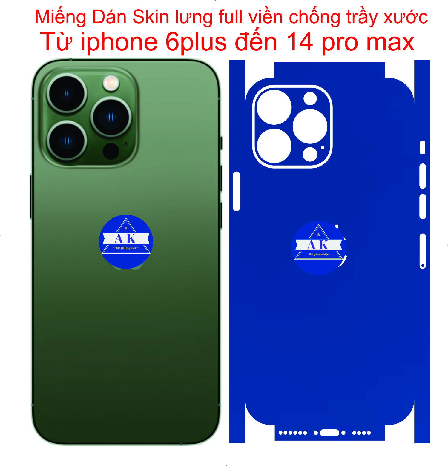 Miếng Dán skin lưng full viền dành cho iphone 14 pro max đến 6s plus, bảo vệ chống trầy xước