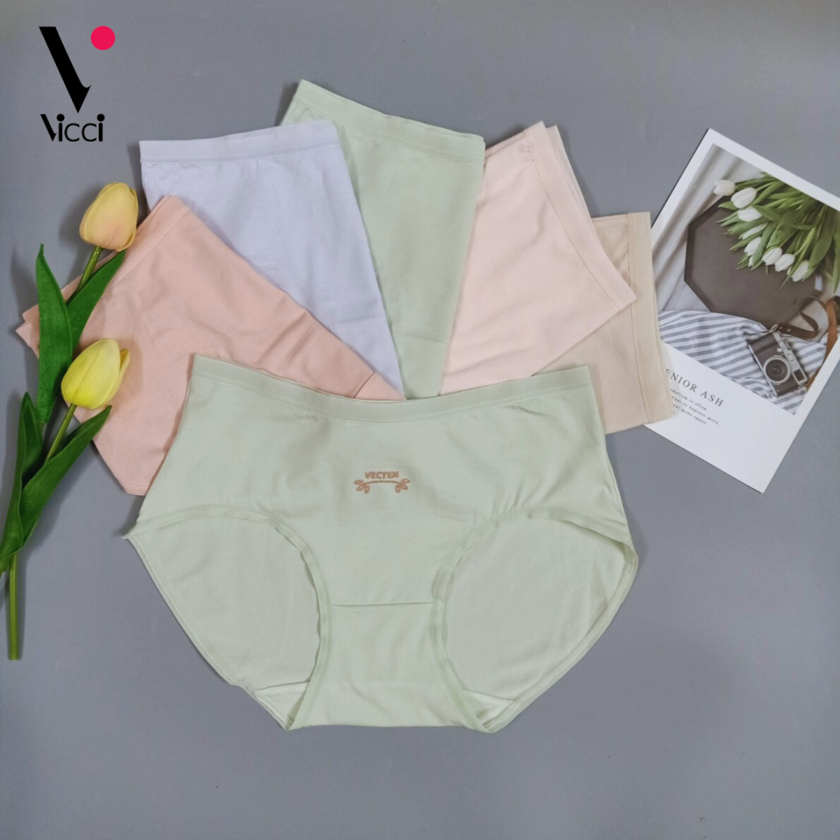 Quần lót nữ cotton lụa cao cấp, cạp lưng vừa Vicci QV.31 mềm mịn, thoáng mát, thấm mút mồ hôi tốt, kháng khuẩn khử mùi