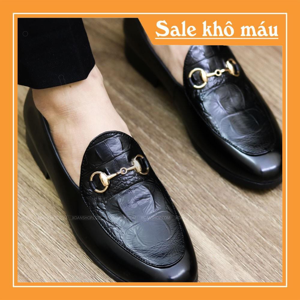 Giày Lười Nam Da Bóng Dập Vân Cá Sấu , Đai Kim Vàng Mạ Chống Gỉ - Mã l154