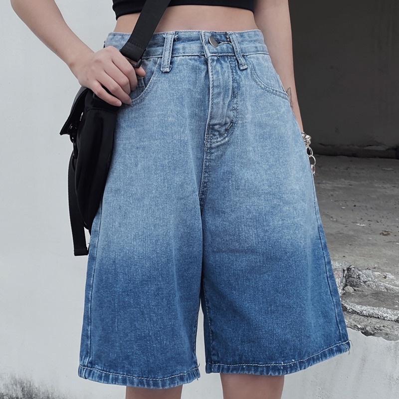 Quần short jean nữ LylyshopUnisex kiểu quần đùi jeans loang cá tính ống rộng lưng cao, quần đui ngố chất bò mềm mịn