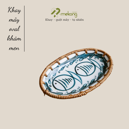 Đĩa sứ oval viền mây tre đan tay trang trí tiệc, decor, đựng đồ, mẫu độc đáo