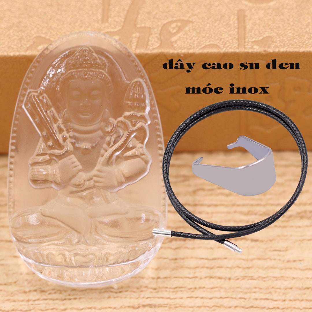 Mặt Phật Hư không tạng pha lê trắng 3.6 cm kèm móc và vòng cổ dây cao su đen, Mặt Phật bản mệnh