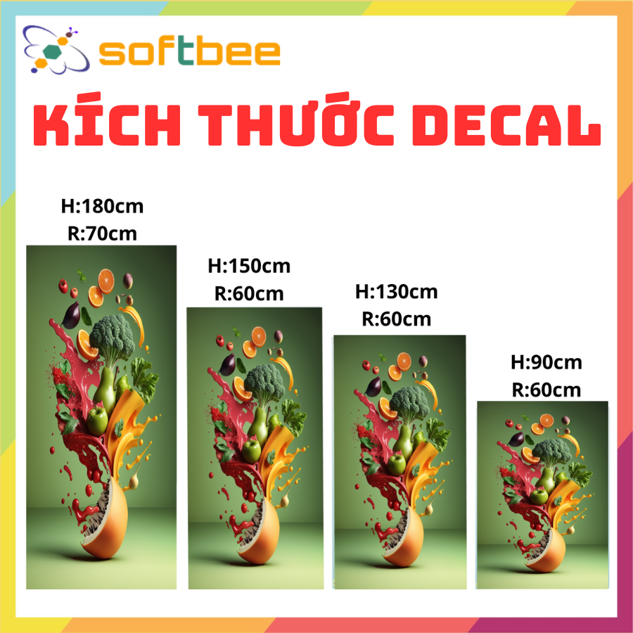 Decal dán tủ lạnh máy giặt, in hình hoa quả phông xanh lá, gồm 4 kích thước mẫu chọn