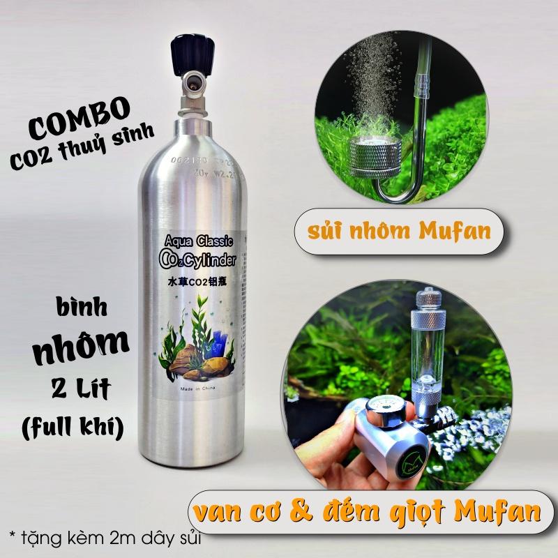 COMBO CO2 NHÔM 2 LÍT + Van Cơ & Đếm Giọt Mufan + Cốc Sủi Tuỳ Chọn || Bộ CO2 Cho Hồ Thuỷ Sinh