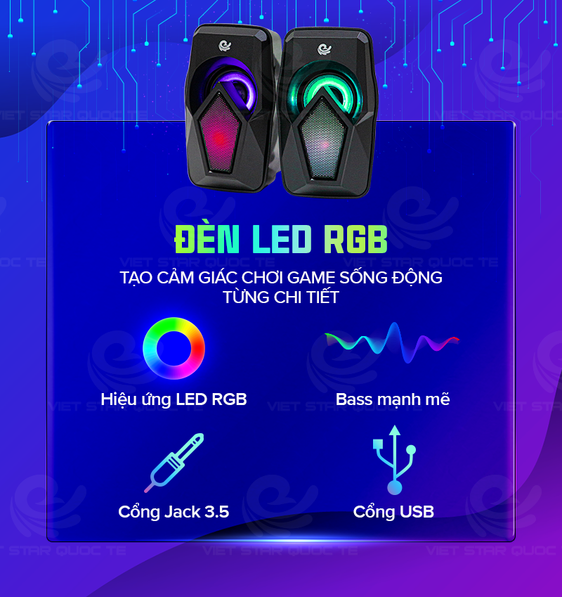 Loa Bluetooth Vi Tính Kết Nối Cổng USB Có Đèn Led Nhiều Màu, Âm Thanh Sống Động, Chơi Game Cực Đã - Hàng Chính Hãng