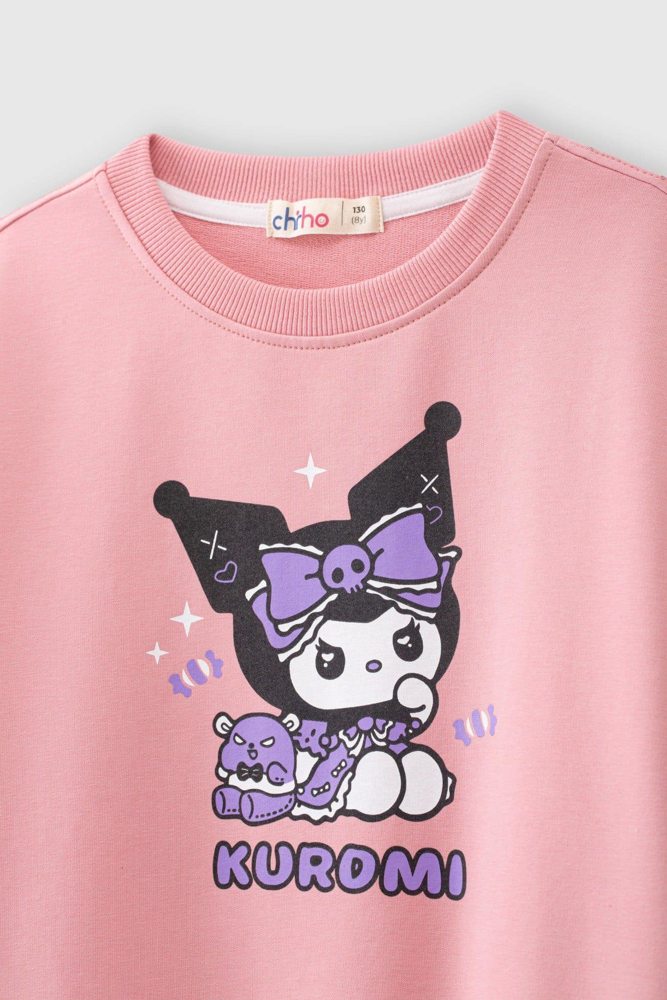 Aó nỉ cổ tròn bé gái in hình Kuromi Chiho size 100-130 cm
