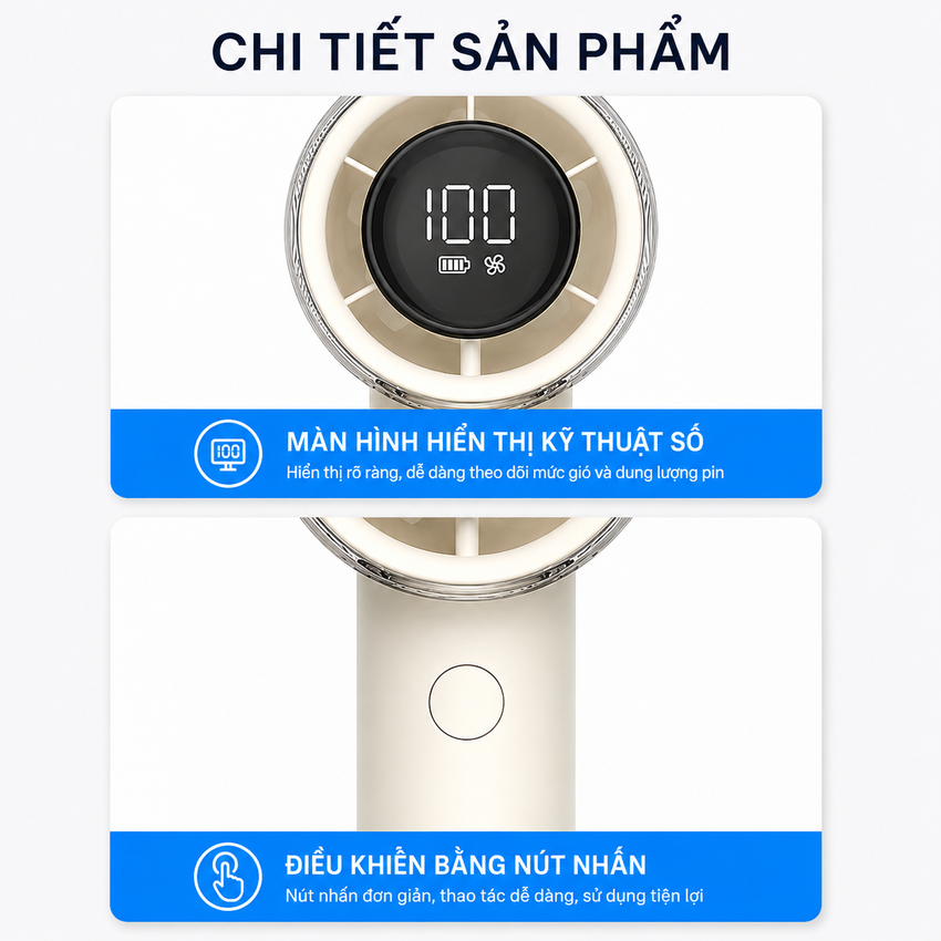 Quạt mini cầm tay USB thương hiệu Hà Lan cao cấp Philips ACR3242PPF serial 3000, 100 cấp độ gió, pin 3000mAH - Hàng chính hãng