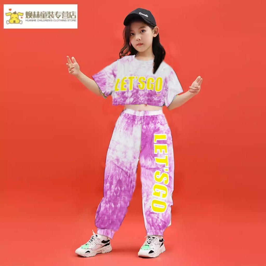 Bộ bé gái hip hop Let's Go thun cotton loan hot trend 2021 xinh mát mùa hè