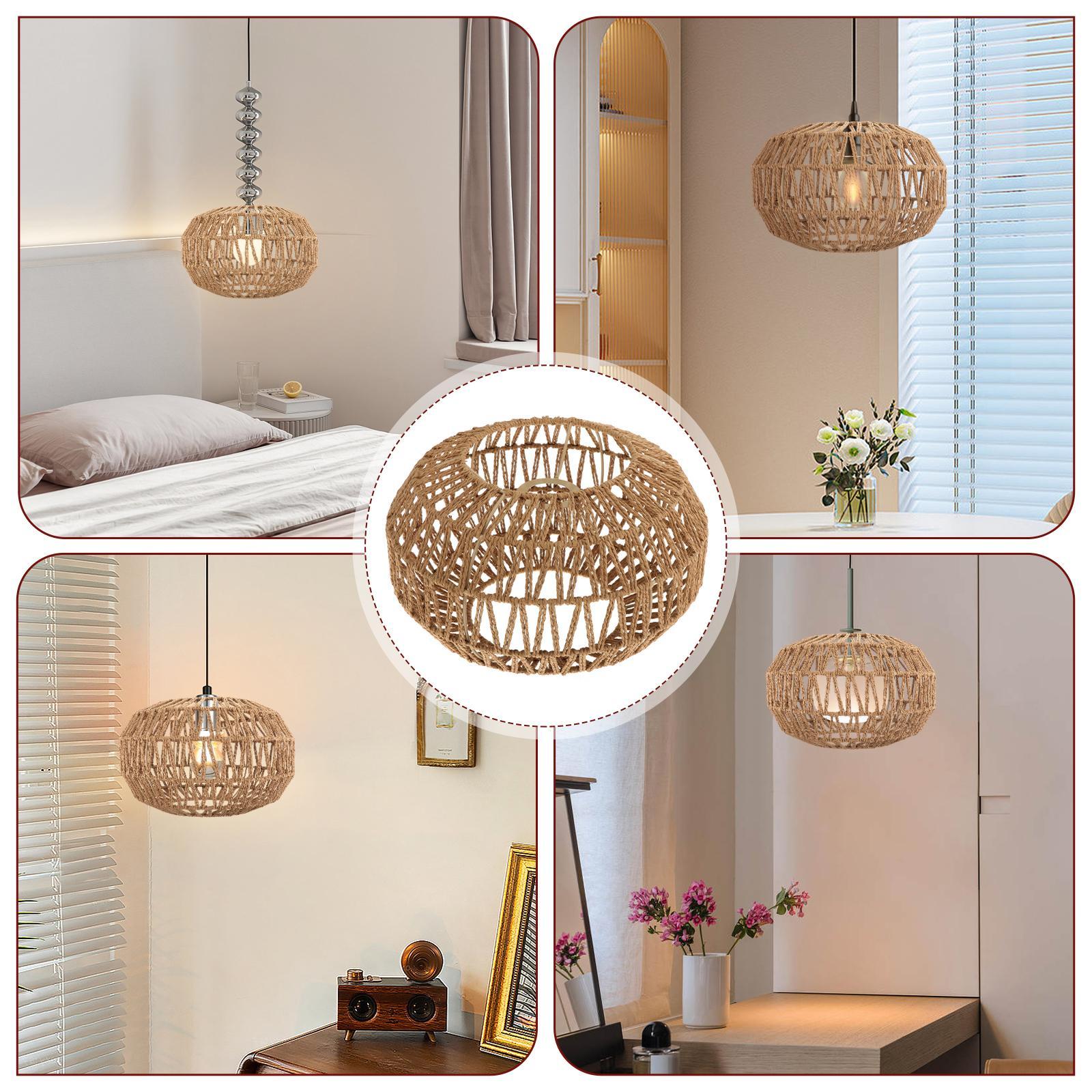 Woven Pendant Lamp Shade Chandelier Light Fixture for Kitchen Cafe Teahouse
