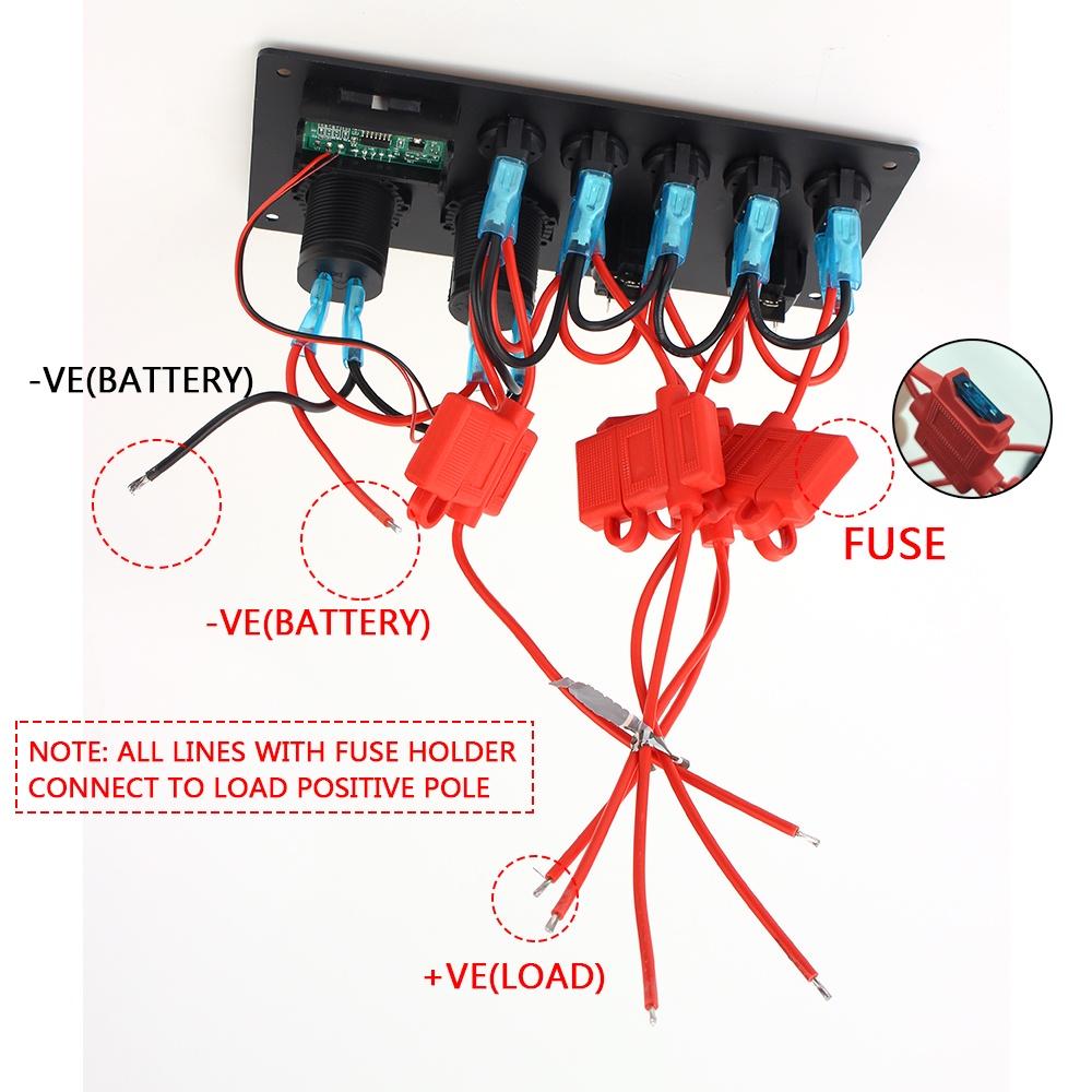 Vôn kế điện áp 12V/24V phích cắm kiểu Mỹ có màn hình led kỹ thuật số + 5 công tắc lật + hai cổng USB cho xe hơi