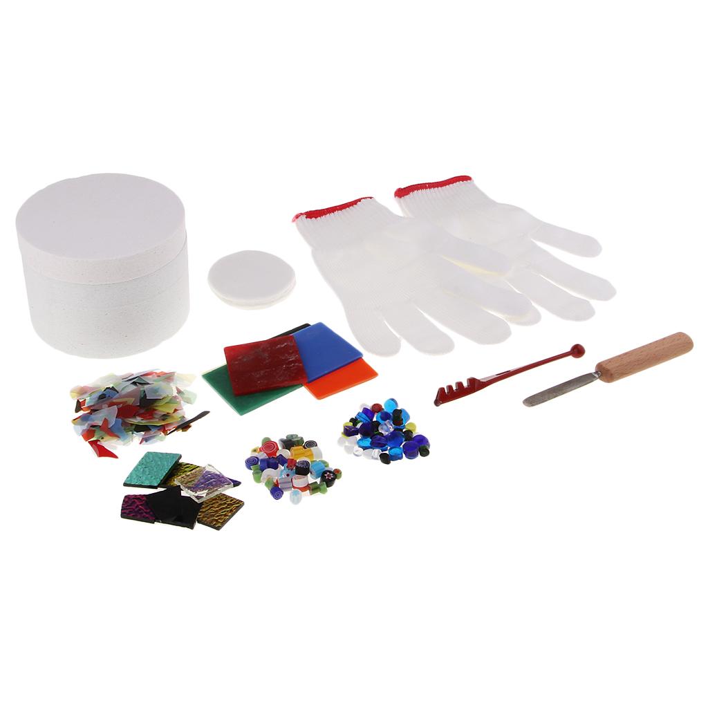 Pack of 10pcs Small Stained Glass Fusing Supplies Professional Microwave Kiln Kit Tool with Assorted Fusing Glass Beads Charms Tools Set