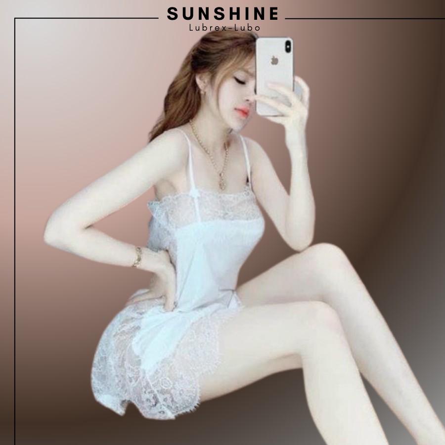 Váy Ngủ Nữ Hai Dây Phối Ren Sexy Lụa Gợi Cảm Quyến Rũ Màu Trắng SUNSHINE SX1526