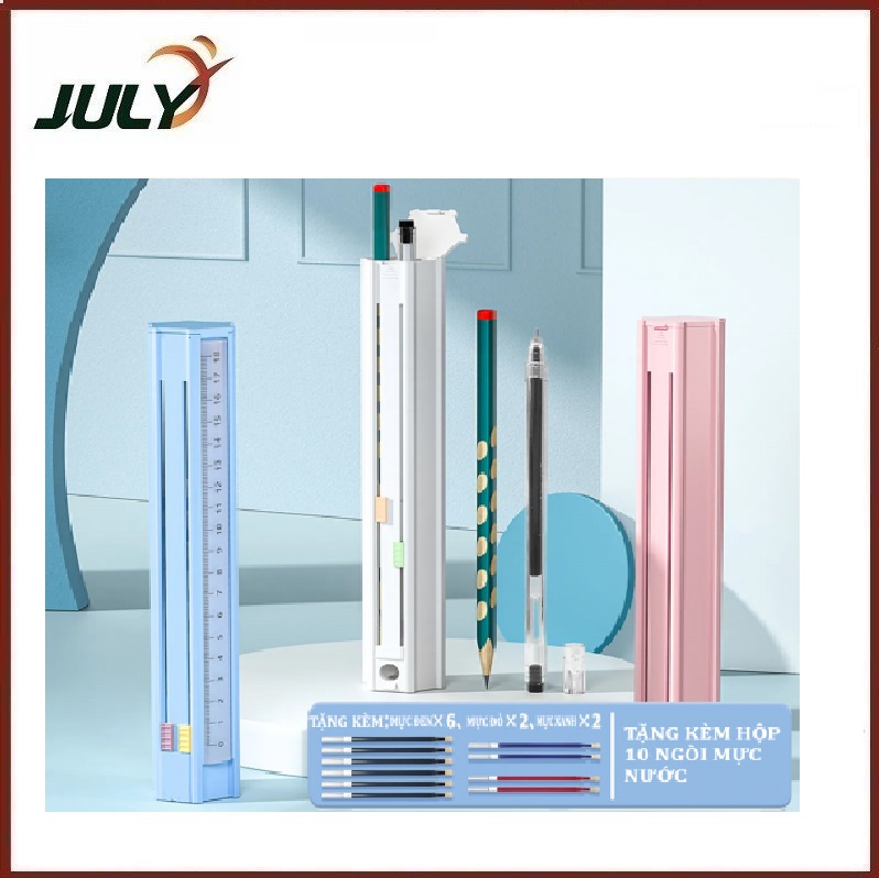 HỘP BÚT 10 MÓN LỤC GIÁC CHO BÉ TẶNG KÈM HỘP NGÒI -JL