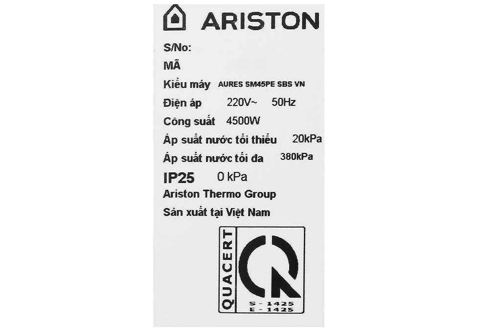 Máy nước nóng trực tiếp Ariston 4500W Aures SM45PE SBS VN - Hàng chính hãng