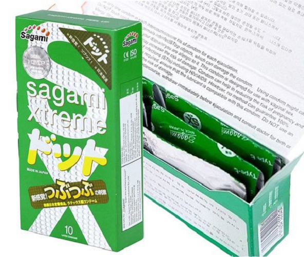 Bao cao su Sagami Xtreme Green gân gai (Hộp 10 chiếc)