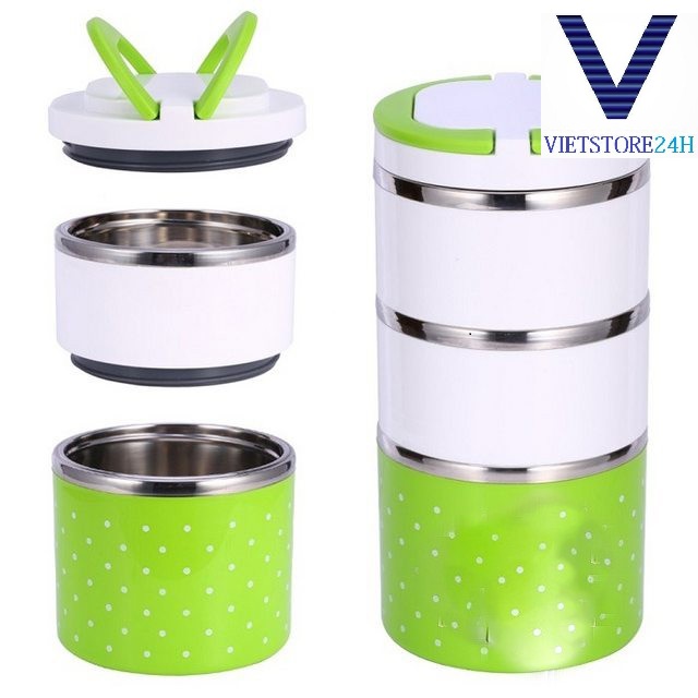 HỘP CƠM 3 TẦNG INOX CHẤM BI