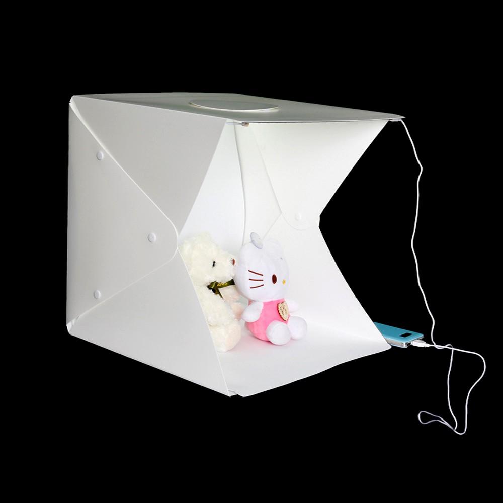 Hộp chụp hình sản phẩm Studio 40cm x 40cm gồm 2 dãy đèn led, phông nền 2 màu trắng đen