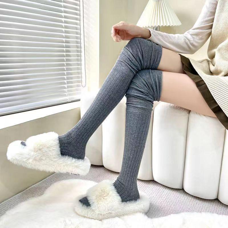 Tất đùi, TẤT DÀI QUA GỐI VIỀN NHÚN GÂN TĂM cao cổ JK, tất nhún đi boot, vớ đùi dài qua gối thời trang chất liệu cotton