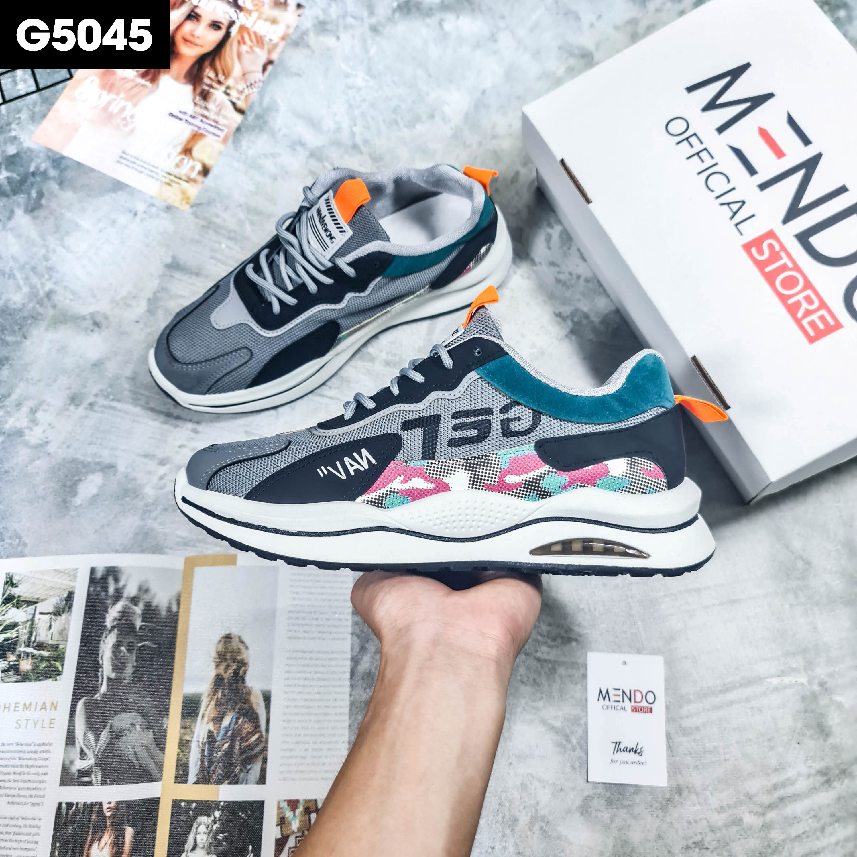 Giày Thể Thao Nam MENDO - Giày Sneaker Màu Kaki - Xám - Đen, Giúp Tăng Chiều Cao Tự Tin Ra Ngoài- G5040