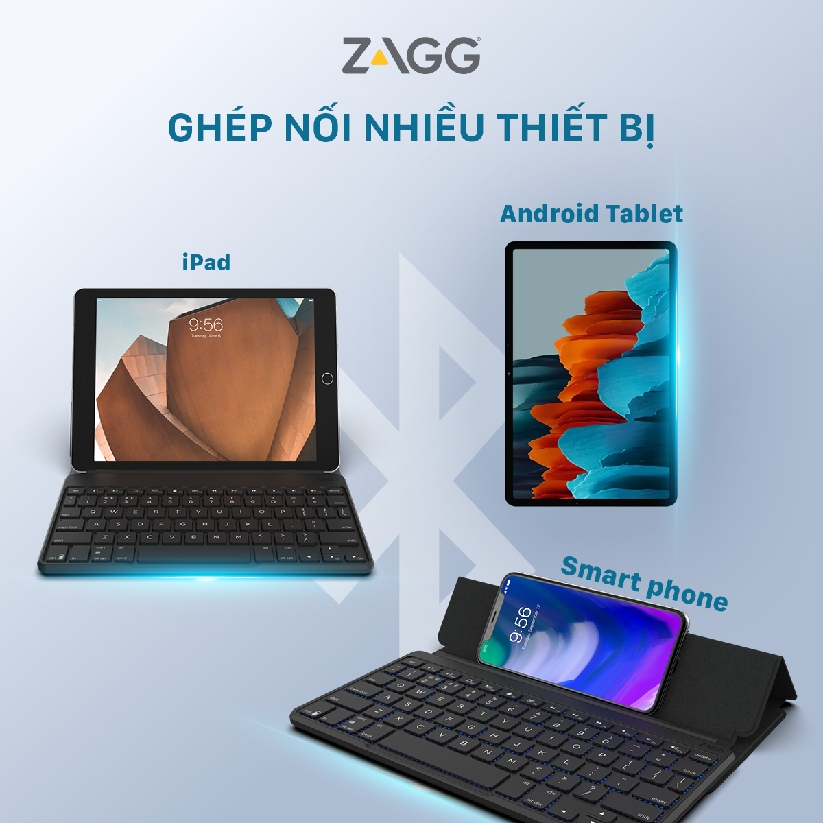 Bàn phím Bluetooth ZAGG 7 màu Backlit Keyboard - Fabric Stand Flex - Hàng chính hãng