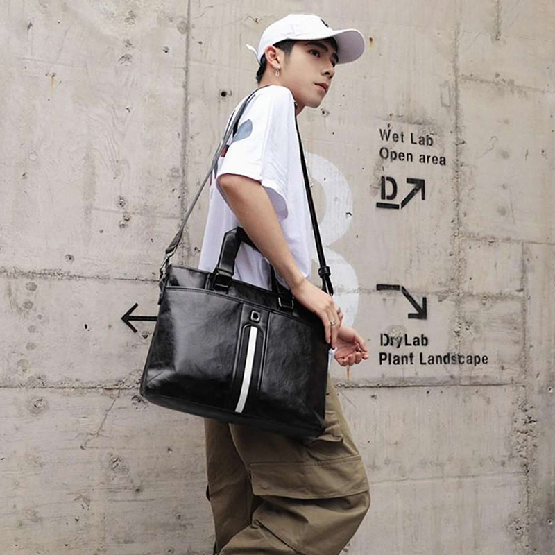 Men's Business Casual Tote Bag Fashion Laptop Briefcase - Black