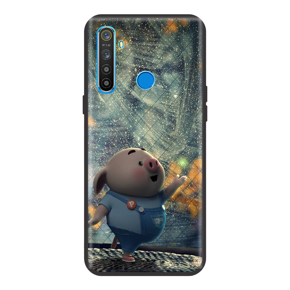 Ốp lưng TPU viền dẻo cho điện thoại REALME 5 Hình Heo Con Chạy Bộ