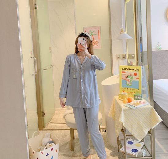 Pijama Bầu sau sinh cho con bú ti CỔ TIM - Bộ đồ bầu mặc nhà cho mẹ - Quần áo ngủ bà bầu đẹp thời trang giá rẻ Bigsize