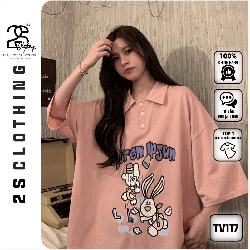 Áo Thun Nữ Có Cổ Form Rộng Tay Lỡ 2s Clothing Áo Thun Nữ Dáng Dài Giấu Quần Oversize Cotton Giá Rẻ In Hình Anime TV117