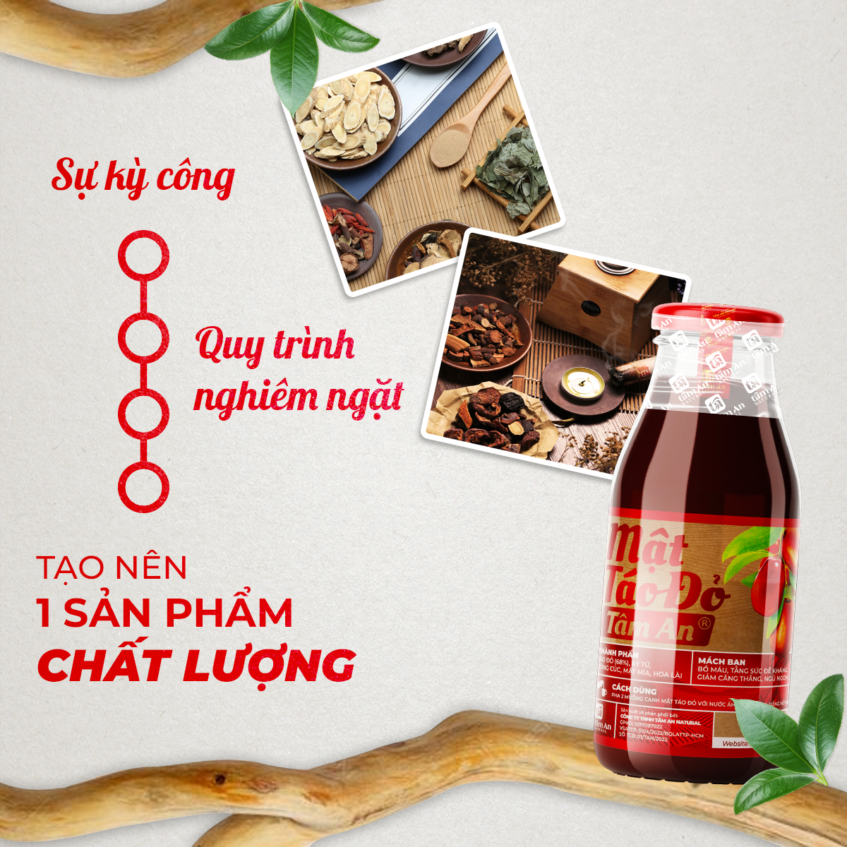 Hình ảnh MẬT TÁO ĐỎ TÂM AN 250ML - 1 THÙNG 12 CHAI