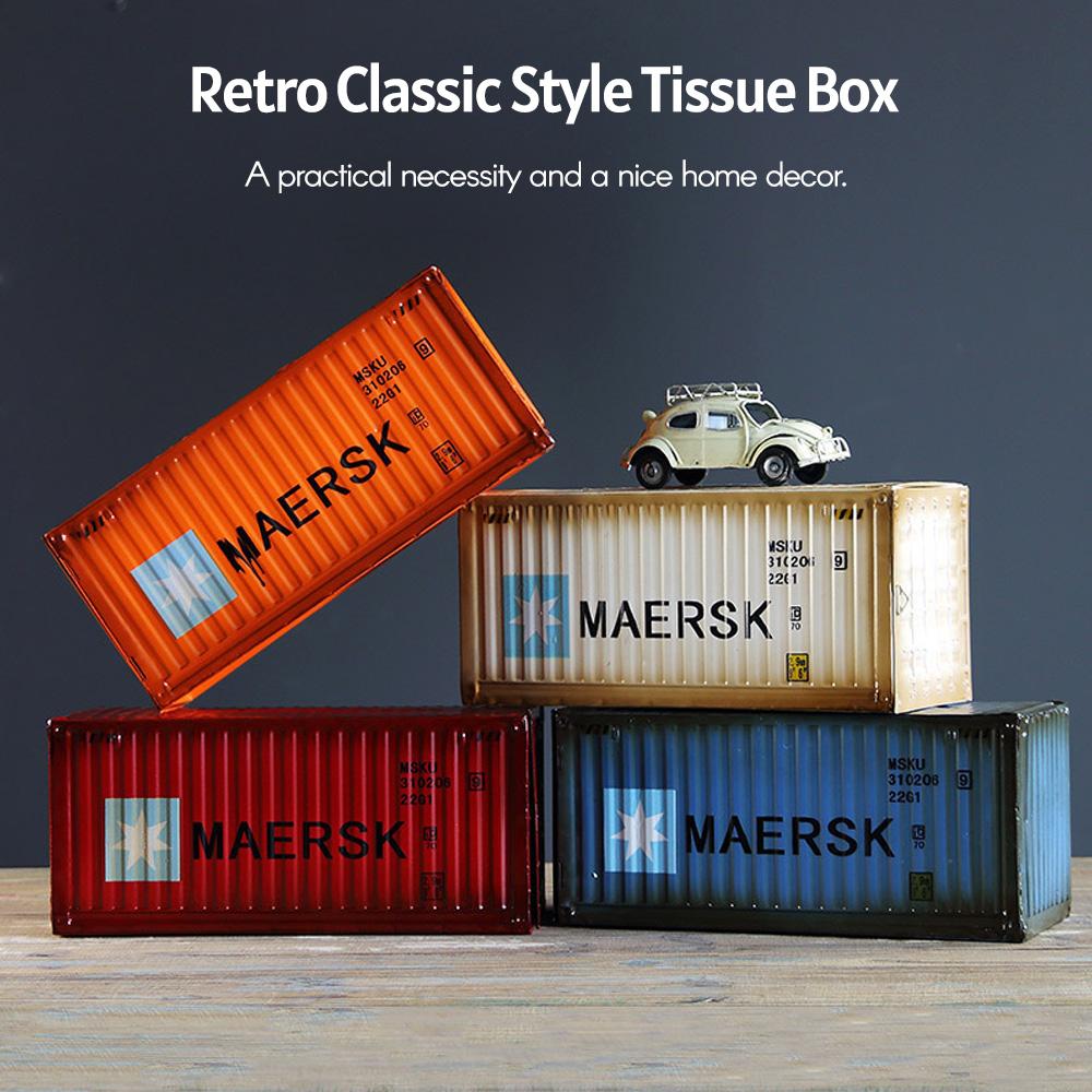 Hộp khăn giấy phong cách cổ điển retro hình container cho phòng ngủ, nhà bếp