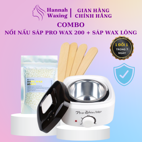 Combo Nồi Nấu Sáp Pro Wax 200 + Sáp Wax Lông Hannah Waxing cao cấp siêu bám lông, an toàn cho da