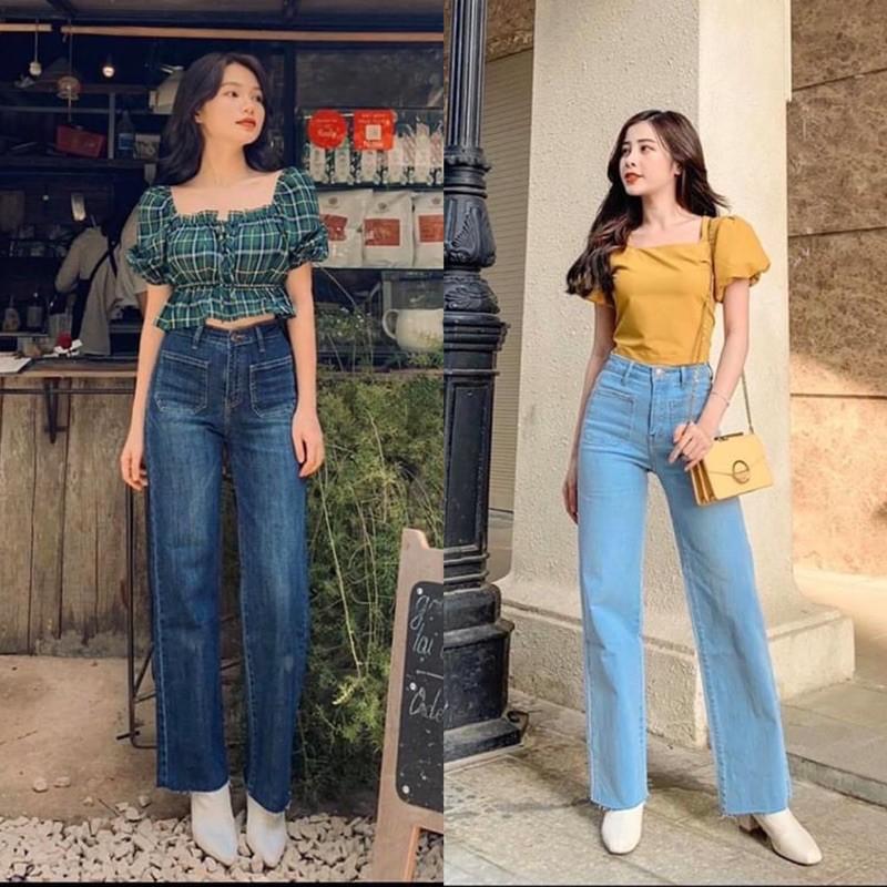 Quần Jean Culottes Lai Cắt Dáng Dài- Quần Bò Ống Suông Rộng Có Co Giản Xuất Chuẩn