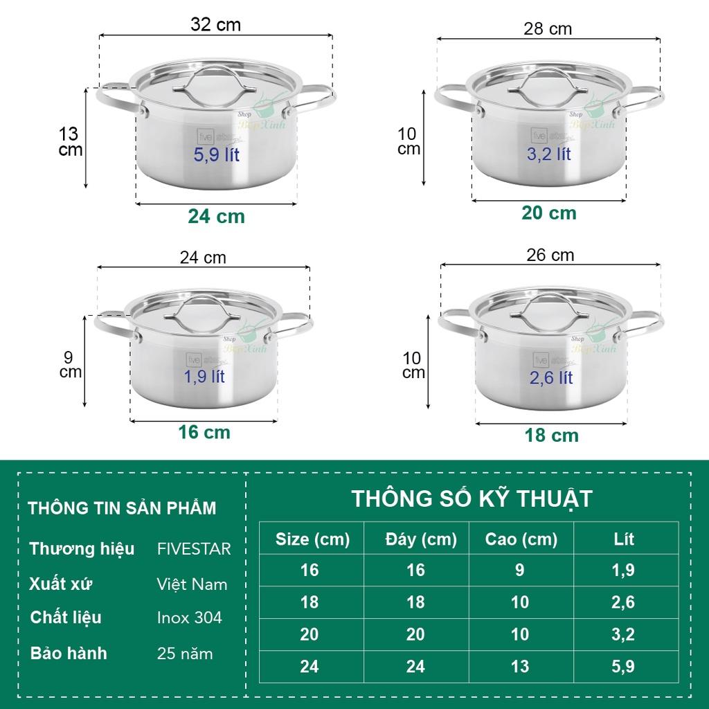 Bộ nồi chảo chống dính vân đá 3 lớp đáy liền inox 304 Fivestar Plus 6 món quai oval nắp kính