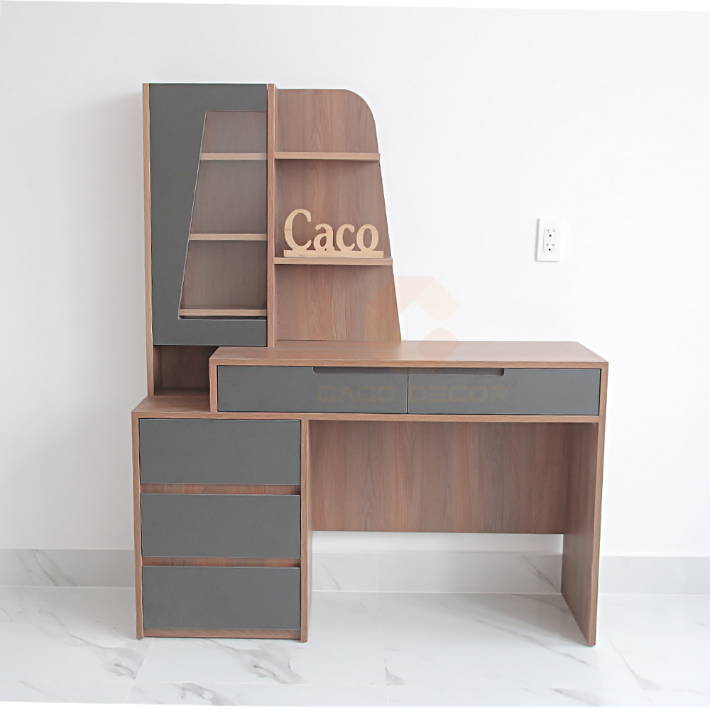 BÀN TRANG ĐIỂM GỖ MDF MELAMINE MÀU ÓC CHÓ PHỐI XÁM