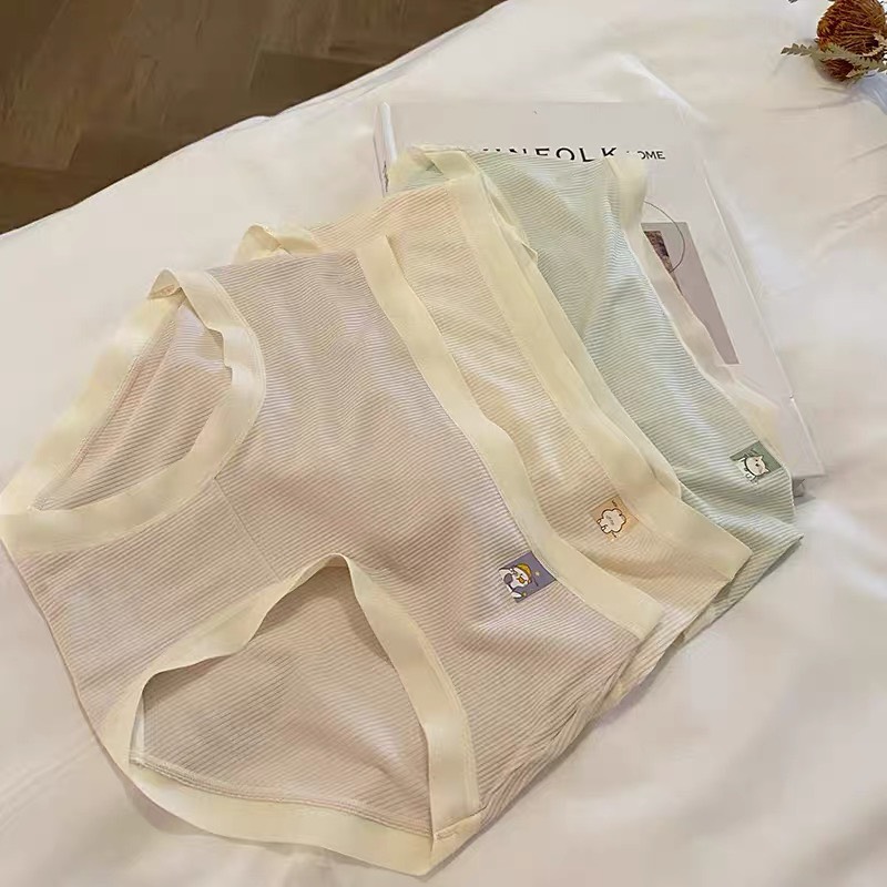 Combo 5 Quần Lót Nữ cotton gân tăm kẻ sọc cao cấp kháng khuẩn khử mùi kem họa tiết cute và dễ thương, thương hiệu BAW G012