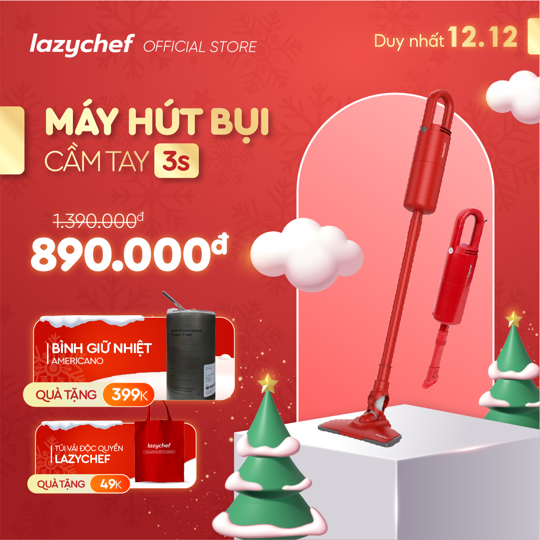 Máy Hút Bụi Cầm Tay 3S Lazychef Thế Hệ Mới, Lực Hút Mạnh - 2 Đầu Hút Chuyên Dụng - Mini Siêu Gọn Nhẹ 1.1kg - 3 Chi Tiết - Hàng chính hãng