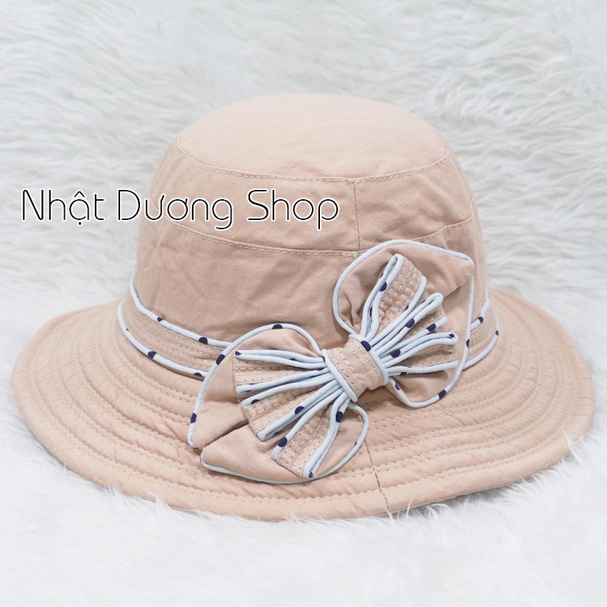Nón Bo Nữ Vành 7cm gắn nơ chấm bi - Chất liệu vải cotton cao cấp đẹp thích hợp cho chị em phụ nữ