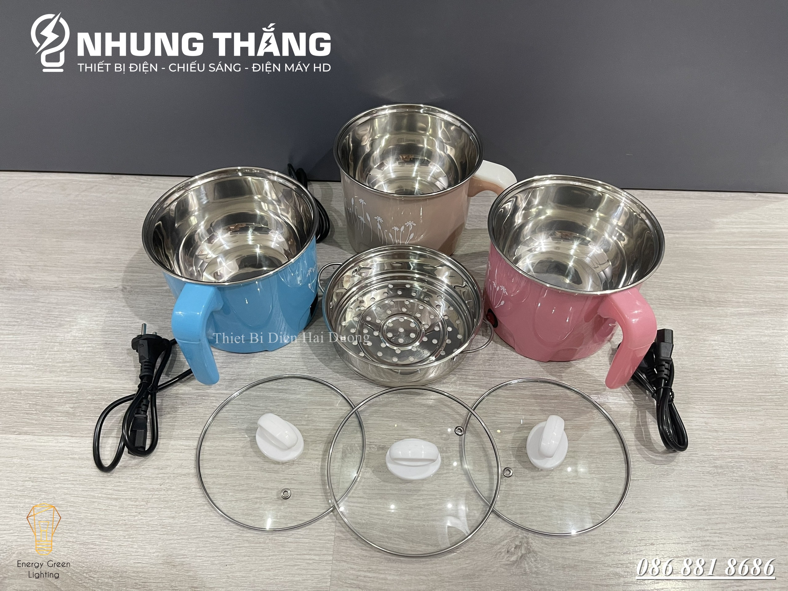 Nồi nấu mì siêu tốc, nồi lẩu điện mini 1-2 người ăn 1,8L size 18cm Lòng nồi inox an toàn LD-182