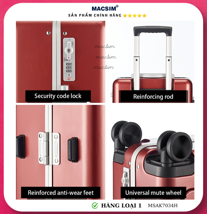 Vali cao cấp Macsim Aksen hàng loại 1 MSAK7034H cỡ 20 inch- màu đỏ