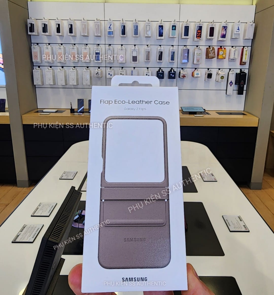 Ốp lưng da Samsung Galaxy Z Flip5 màu NÂU - Hàng Chính hãng