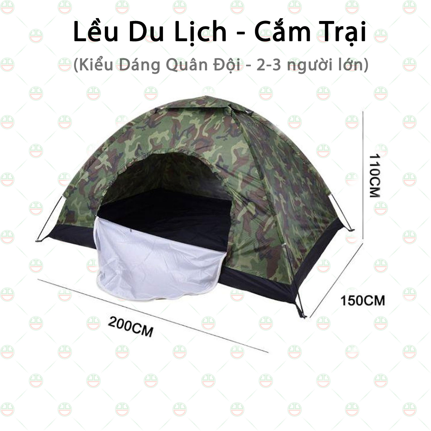 [Bền Đẹp] Lều Trại Du Lịch Cắm Trại 2-3 Người - Vải Dù Phong Cách Quân Đội - KDHS-3732-LeuQD (Vải Rằn Ri)