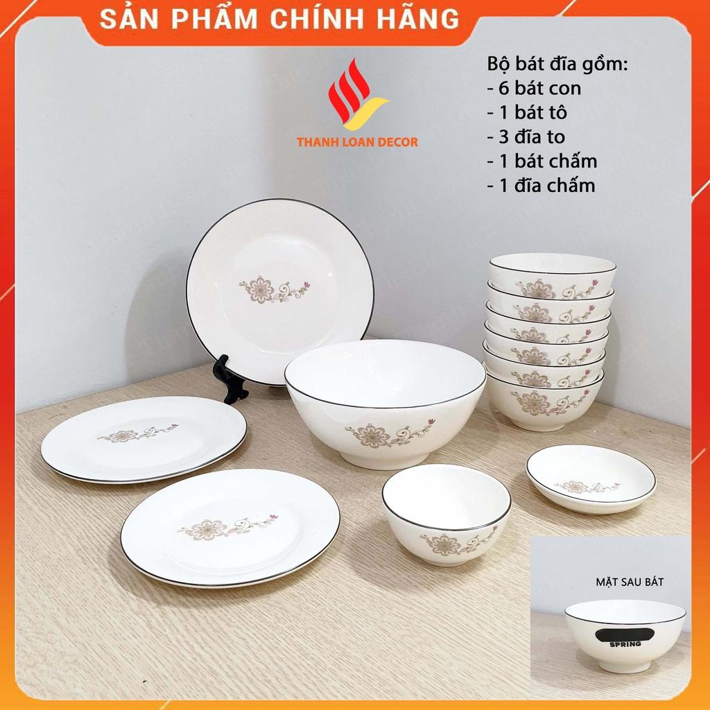 Bộ bát đĩa Bát Tràng 12 món - Rẻ vô địch - Chén đĩa sứ sương trắng, họa tiết đẹp - Nhiều mẫu