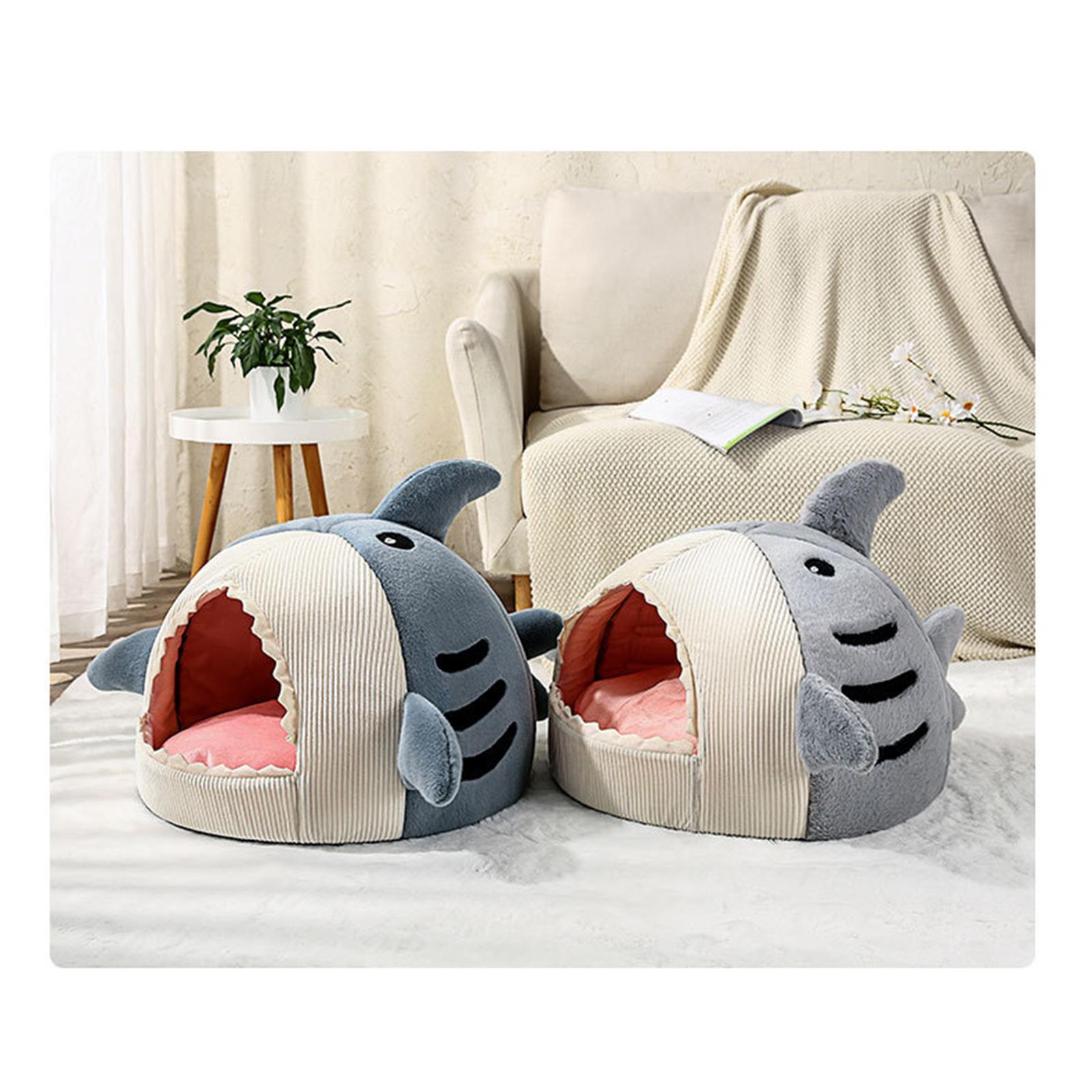 Cozy Pet Bed Warm Cave Nest Sleeping Bed Shark Shape Puppy House for Cats and Small Dogs