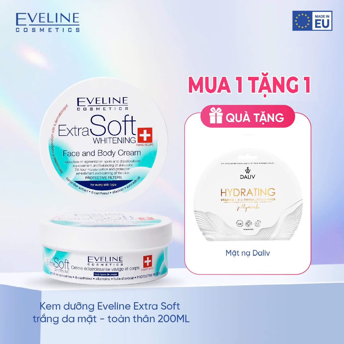 Kem Làm Trắng Da Eveline Whitening Face And Body Cream Extra Soft 200Ml